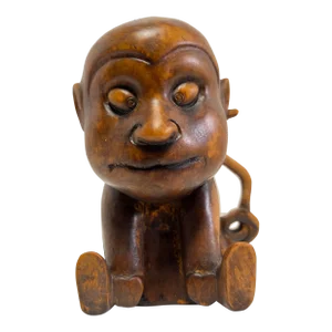 Antique Japanese Hand Carved Wooden Monkey Figurine