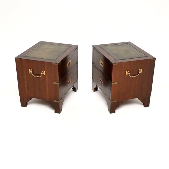 Antique Military Campaign Style Bedside Chests, 1950, Set of 2 For Sale - Image 3 of 11