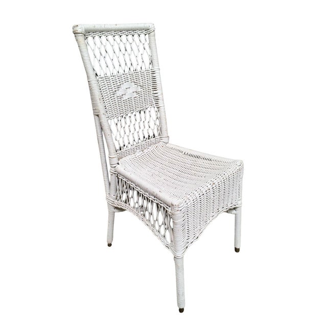 1940s Shabby Chic White Wicker Mahogany Top Writing Secretary Desk W/ Chair For Sale - Image 10 of 14