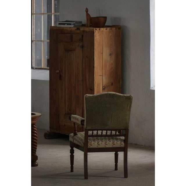 Danish Modern Armchair in Turned Wood with Floral Upholstery, Early 20th Century, 1930s For Sale - Image 11 of 18