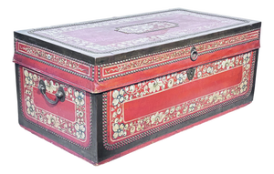 19th Century Chinese Export Red Leather Camphor Wood Trunk