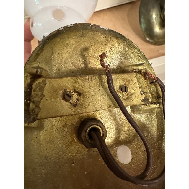 Edward F. Caldwell & Co. Vintage Brass Caldwell Wall Sconces With Vintage Shades - a Pair For Sale - Image 4 of 5
