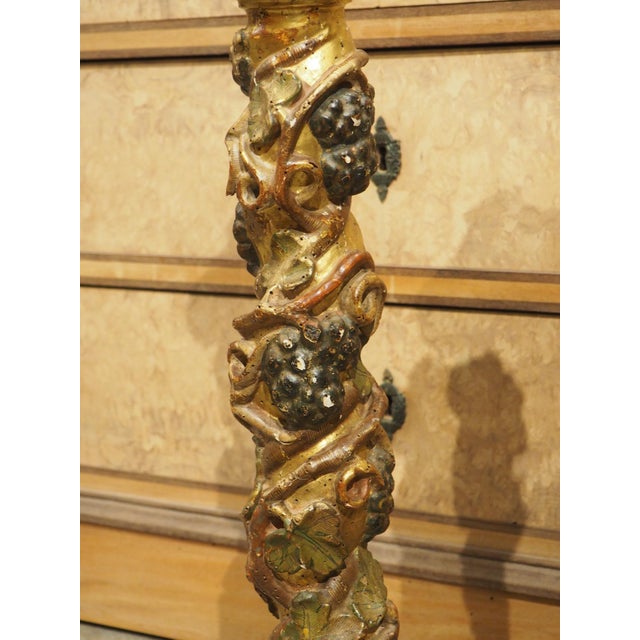 Pair of 17th Century Italian Giltwood and Polychrome Grape Leaf Table Columns For Sale - Image 11 of 18