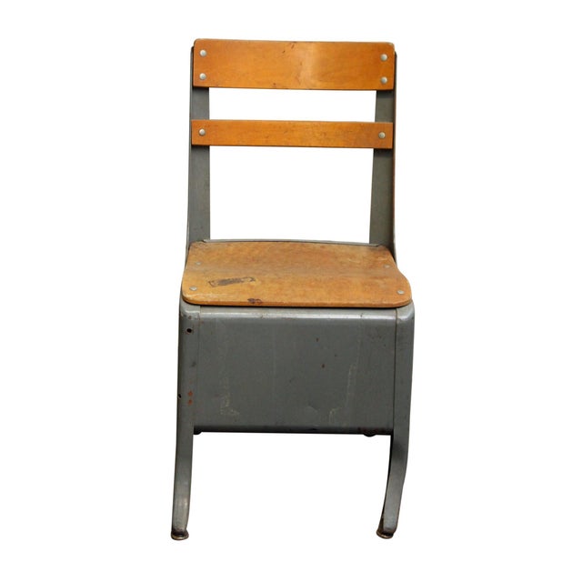Traditional Vintage Cooper Center Child's School Chair With Cubby For Sale - Image 3 of 9