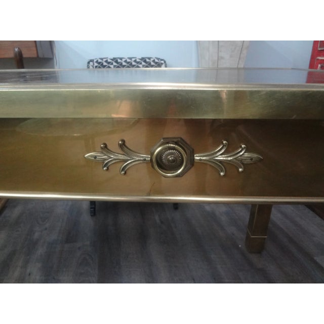 Gold Iconic Mastercraft Brass Desk With Black Leather Top For Sale - Image 8 of 12