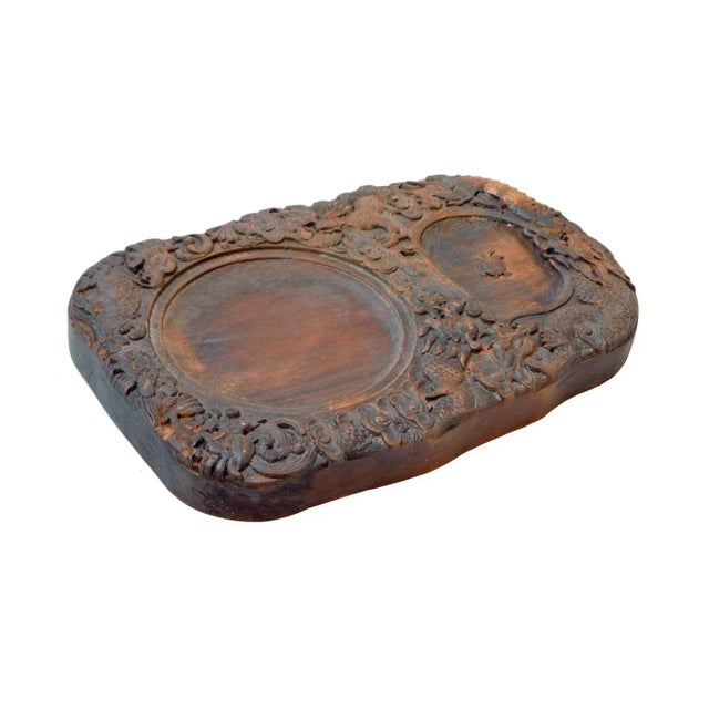 Chinese Wood Calligraphic Ink Pad With Hand Carved Dragon And Turtle For Sale - Image 4 of 7