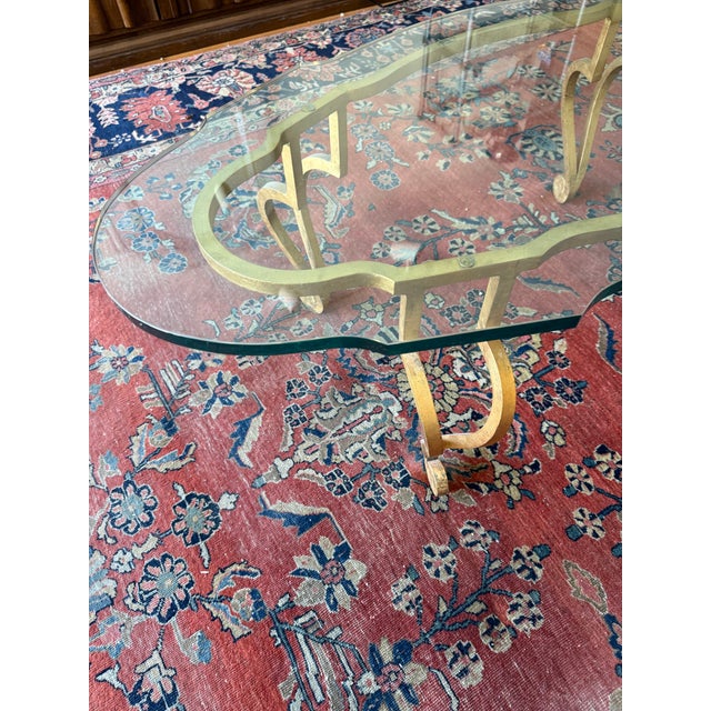 1970s 1970’s Mid-Century Modern Oval Glass Gold Wrought Iron Base Coffee Table For Sale - Image 5 of 6