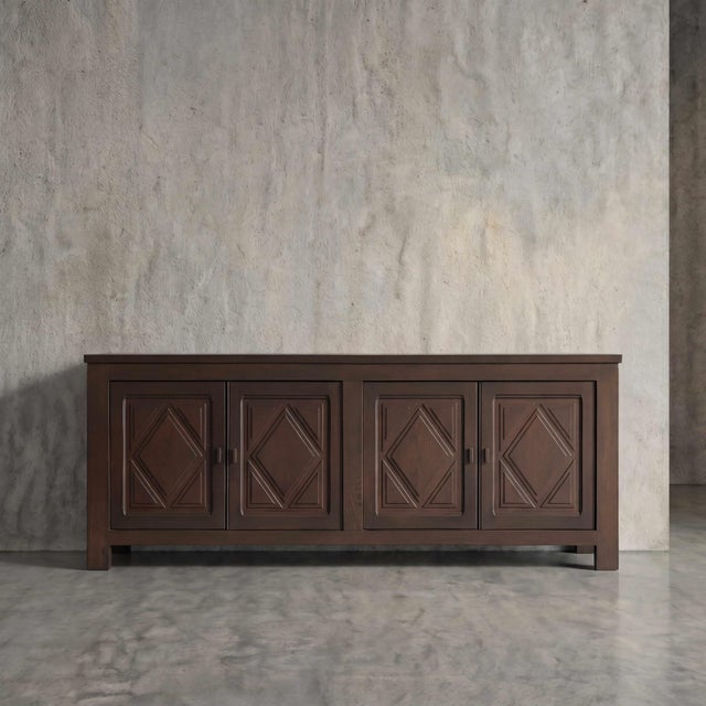 Mid-Century Modern Vintage French Oak Brutalist Sideboard, 1970s For Sale - Image 3 of 11
