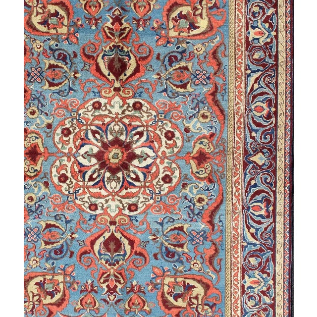Antique Sivas Fine Rug with Blue Background Wine Border and Intricate Design. Fine Weave Turkish Sivas Rug Keivan Woven...