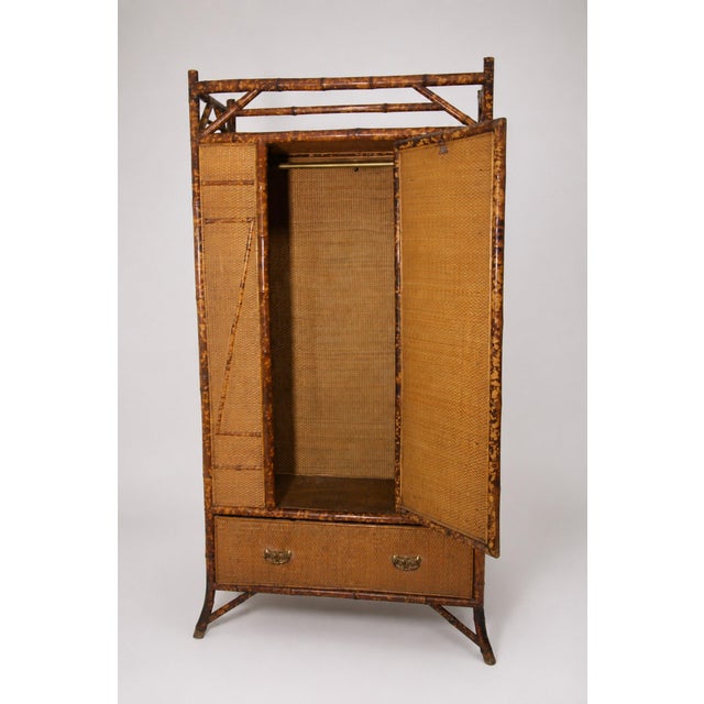 20th Century Victorian English Bamboo and Rattan Wardrobe with Chair, 1920, Set of 2 For Sale - Image 4 of 11