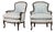 Louis XV Style Blue Upholstered Bergeres, Pair For Sale