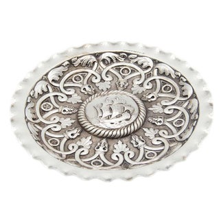 Circular Silver Tray with Reliefs in the Center For Sale