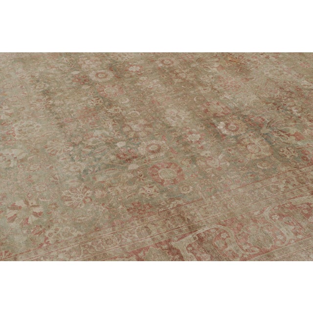 Rug & Kilim Vintage Persian Tabriz Rug, Sage Green & Rose Floral Pattern - Rug & Kilim For Sale - Image 4 of 7