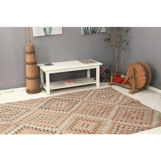 Mid 20th Century Vintage Decorative Embroidered Kilim Rug For Sale In Los Angeles - Image 6 of 7