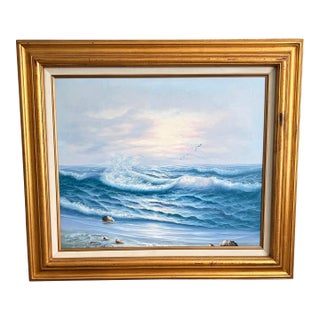 Vintage Signed Coastal Seascape Oil Painting by B. Cromwell, Circa 1970s For Sale