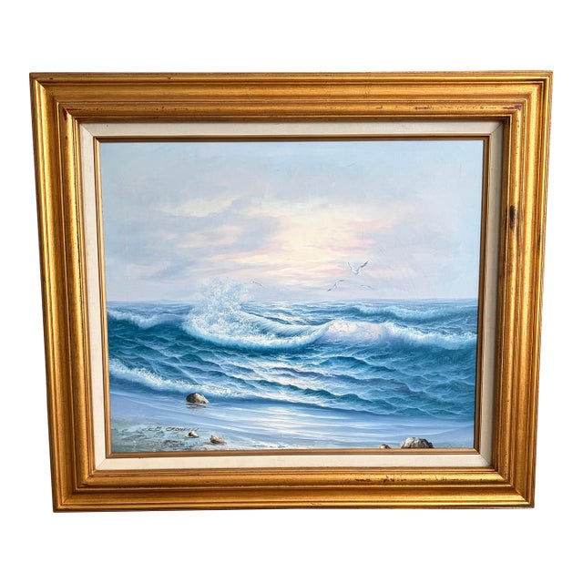 Vintage Signed Coastal Seascape Oil Painting by B. Cromwell, Circa 1970s For Sale
