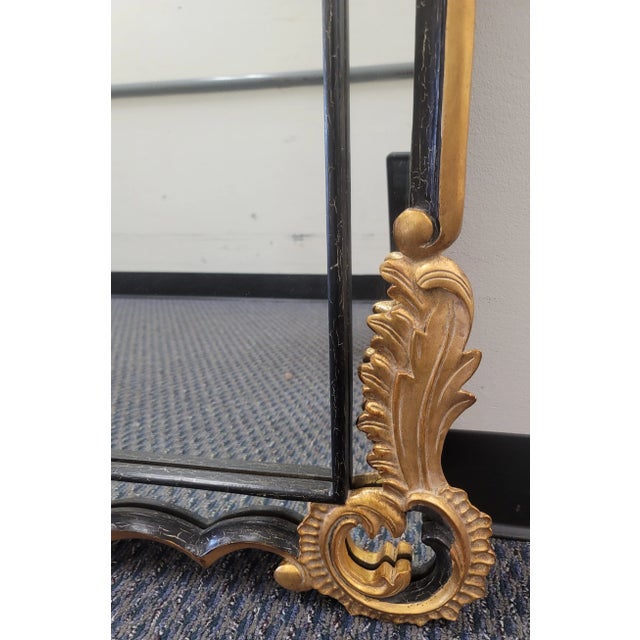 1990s Harrison & Gil Dauphine Neoclassical Parcel Gilt Ebonized Fruitwood Frame Mirror For Sale - Image 5 of 11