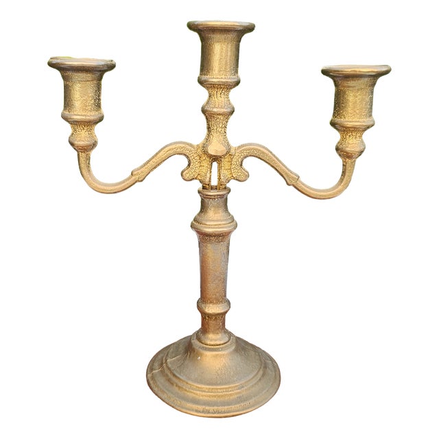 Art Deco Brass Three-Arm Candlestick, 1950s For Sale