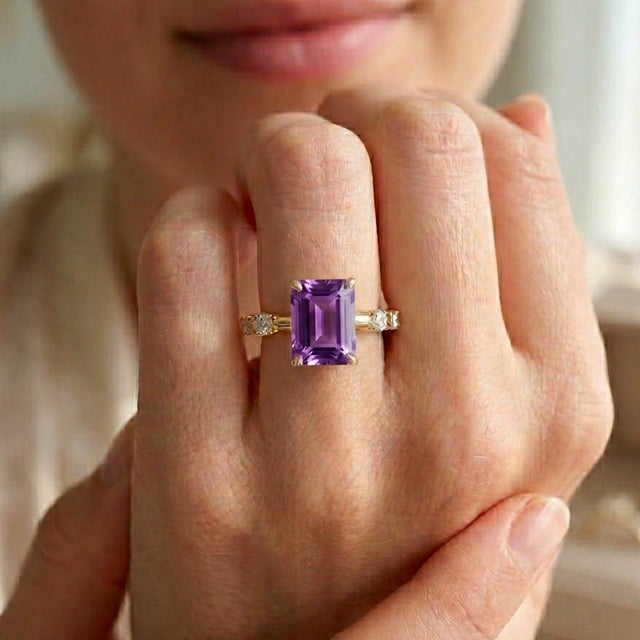 Radiant Emerald-Cut Amethyst Statement Ring Discover the timeless elegance of this beautifully crafted ring .This piece...