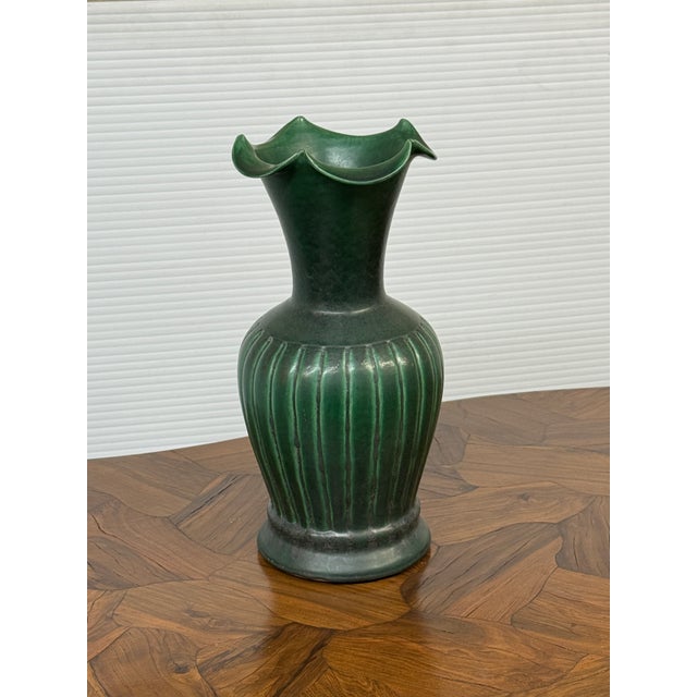 Ceramic Antique Replica Green Ribbed Pottery Vase For Sale - Image 7 of 12