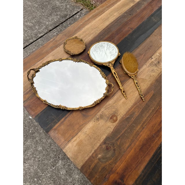 1950s 1950s Gold Gilt Vanity Mirror Set - 4 Pieces For Sale - Image 5 of 6