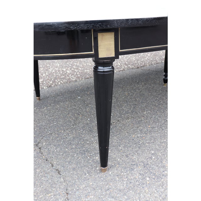 Maison Jansen Signed Maison Jansen Ebonized Black Lacquer Dining Table Brass Trim W 2 Leaves For Sale - Image 4 of 10