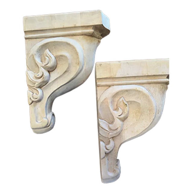 Hand Carved Wood Brackets, Pair For Sale