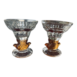 Vintage Amber Art Glass Turkey Candle Holders