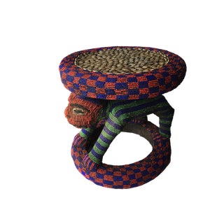 African Beaded Wood Bamileke Stool /Table Cameroon 16.5'"h For Sale