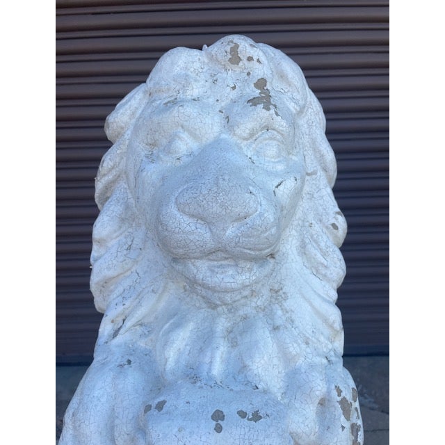 Pair of Early 20th Century Cast Concrete Shield-Bearing Lions — Rescued Asheville, Nc Estate For Sale - Image 9 of 10
