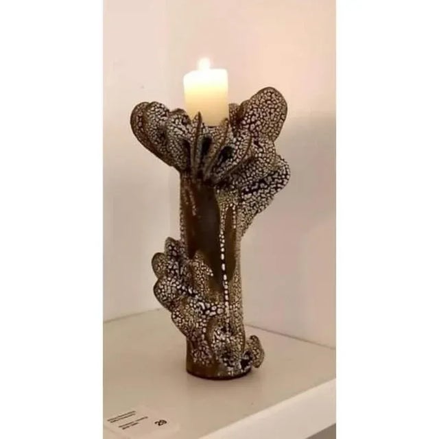 Nautilus Candle Holders in Glazed Black Clay by Kallia Panopoulou, Set of 2 For Sale - Image 4 of 8