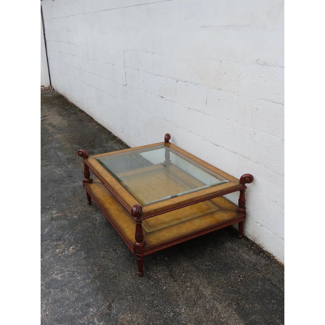 Maitland Smith Glass Top and Leather Cocktail Coffee Table 6333 For Sale In Miami - Image 6 of 15
