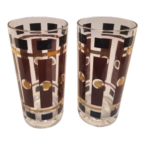 Vintage Hazel-Atlas Gold and Brown Glass Tumblers- a Pair