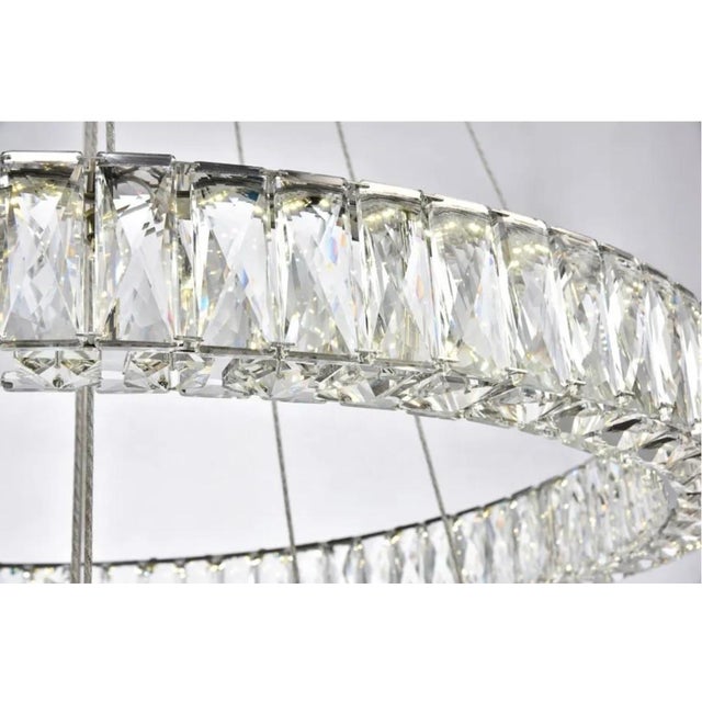 Mid-Century Modern Elegant Lighting Monroe 3 Light 32" Wide Led Crystal Ring Waterfall Chrome Chandelier With Clear Royal Cut Crystals For Sale - Image 3 of 8
