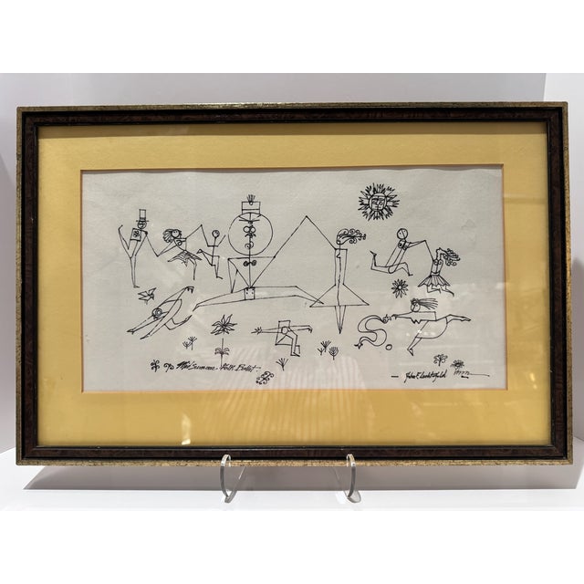 Original pen and ink drawing by John F. Lochtefeld, featuring a whimsical composition of stylized figures, flowers,...