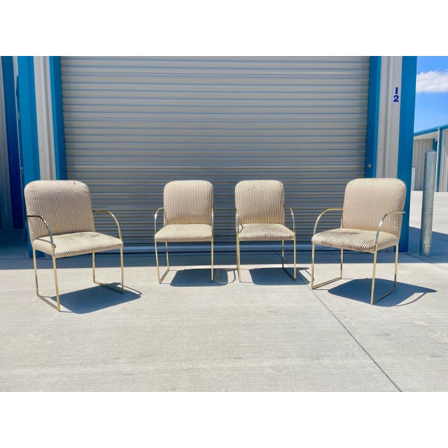 Mid-Century Modern 1980s Mid-Century Brass Dining Chairs by Design Institute of America- Set of 4 For Sale - Image 3 of 13