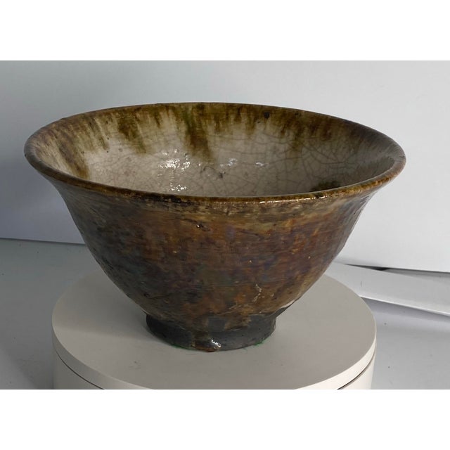 1960s Crackle Glaze Studio Art Pottery High Wall Bowl Signed Gail Jones For Sale - Image 5 of 10