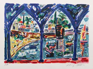 Amos Yaskil Seaside City View Lithograph