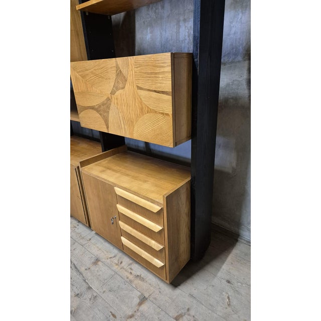 1970s Vintage Czechoslovak Modular Wall Unit with Veneer Cabinets and Black Wooden Supports, 1970s For Sale - Image 5 of 13