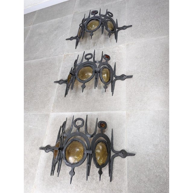 Metal Wrought Iron & Blown Glass Wall Lights, Set of 3 For Sale - Image 7 of 18