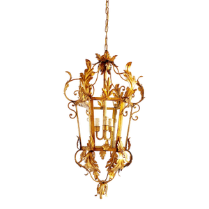 Vintage Italian Gilt Iron Louis XVI Style Hanging Lantern