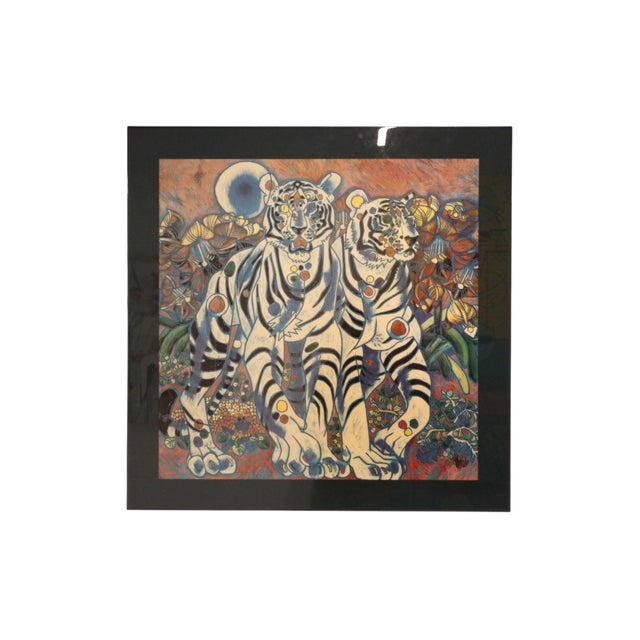 1990s Signed “White Tigers” Serigraph by Jiang Tiefeng For Sale