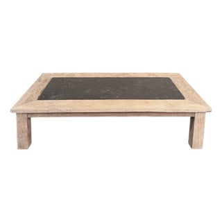 Mid-Century Belgian Brutalist Stripped Oak and Black Marble Coffee Table For Sale