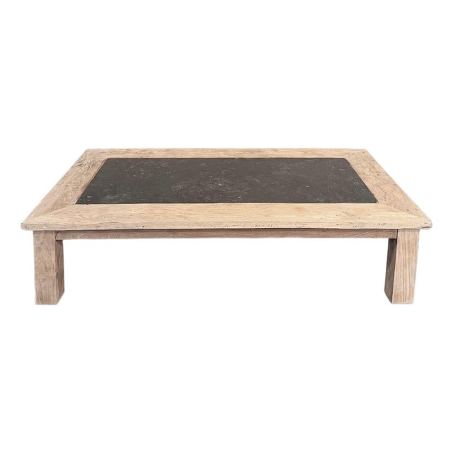 Mid-Century Belgian Brutalist Stripped Oak and Black Marble Coffee Table For Sale