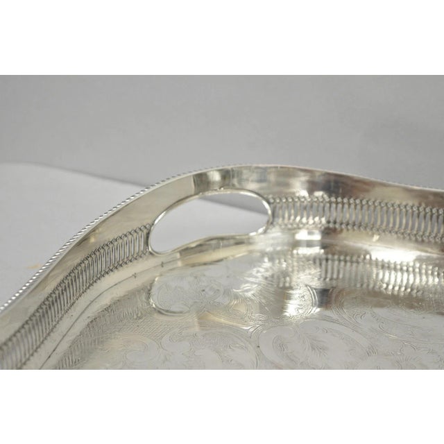 Vintage William Adams Sheffield England Edwardian Silver Plated Scalloped Tray For Sale - Image 12 of 16