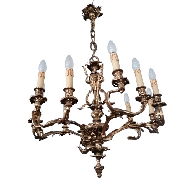 Louis XVI Style Bronze 12-Light Chandelier For Sale - Image 8 of 9