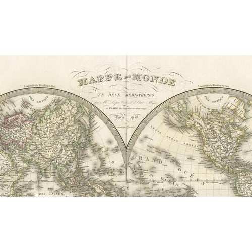 Mid 19th Century Antique Double Hemisphere World Map by Lapie, Paris, 1838 For Sale - Image 5 of 11