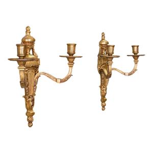 Pair of Antique Candle Sconces, Italian, Grand Tour Brass Wall Lights, Victorian