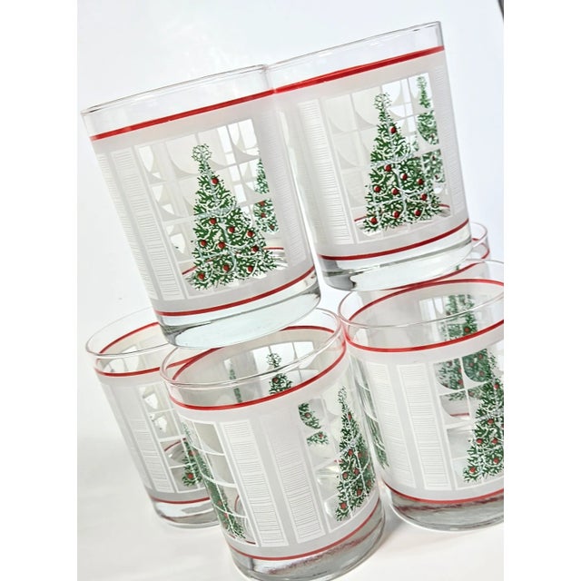 Mid 20th Century Christmas Tree Double Old Fashioned Glasses- Set of Eight For Sale - Image 5 of 11