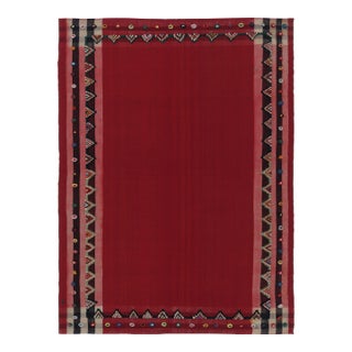 Vintage Persian Kilim, Rich Red Open Field With Playful Borders - Rug & Kilim For Sale